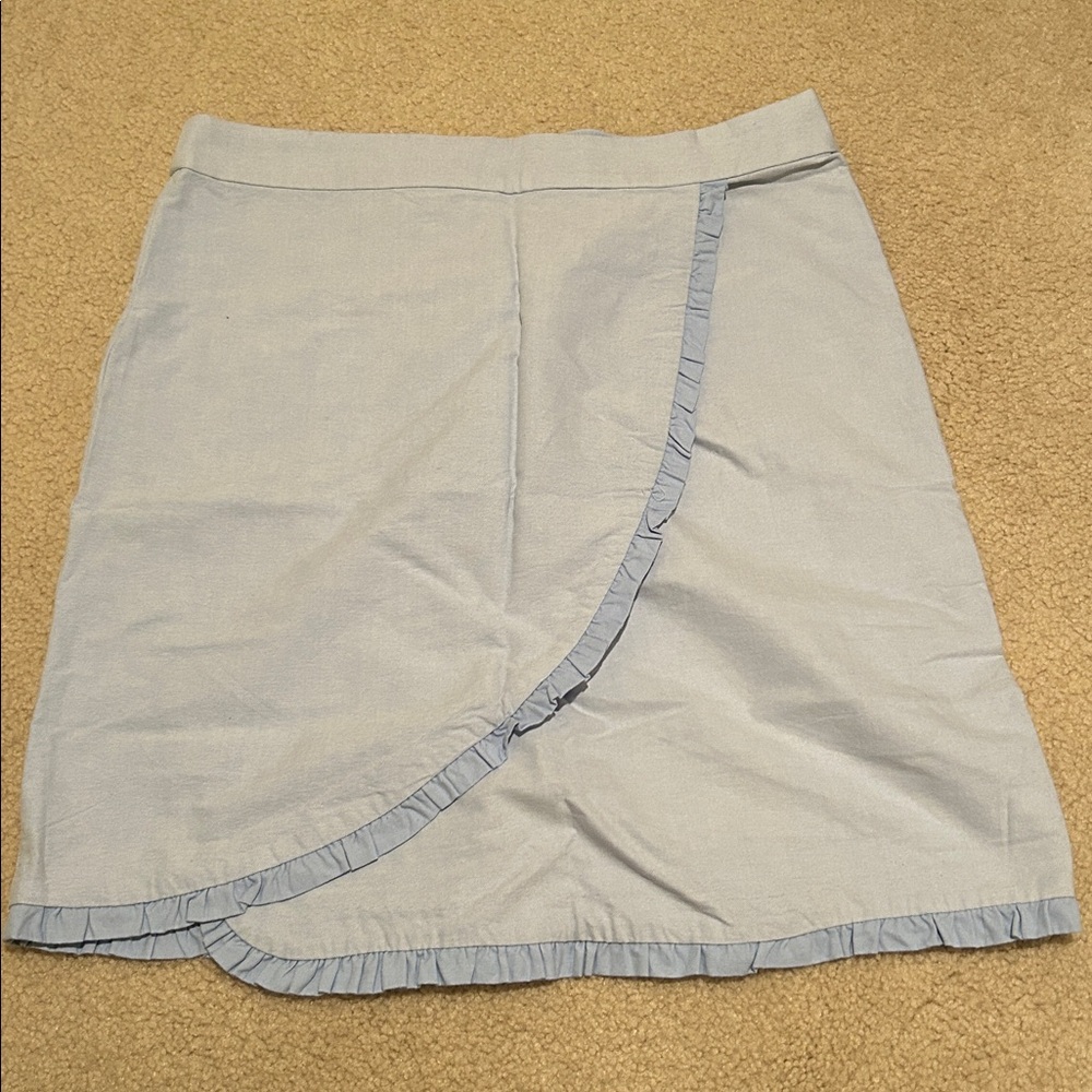 J.Crew Women’s Blue Cotton Oxford Ruffled Faux-Wrap Skirt – Size 14